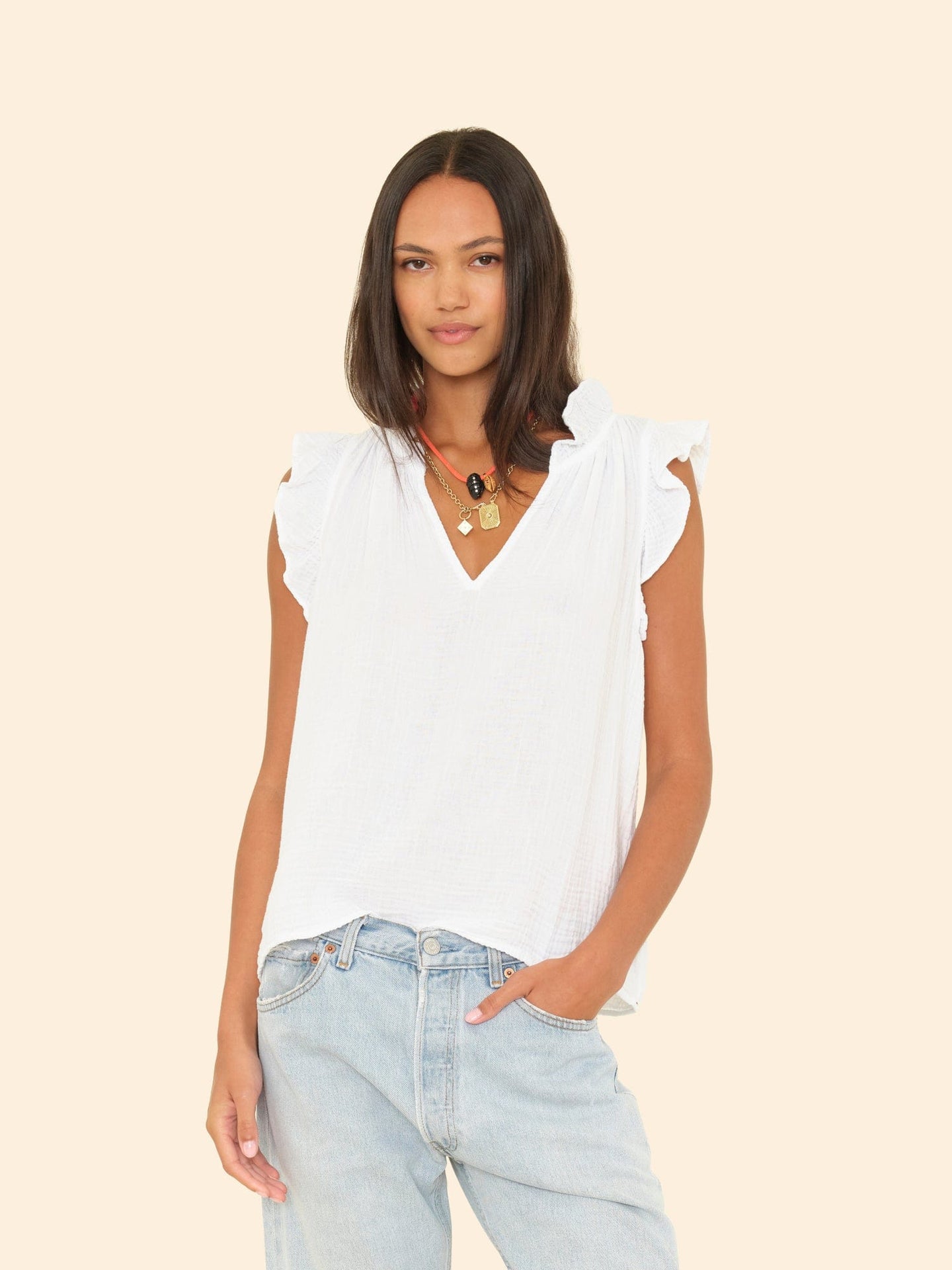 X2503 Top White Bex Gauze Top White Bex Gauze Top