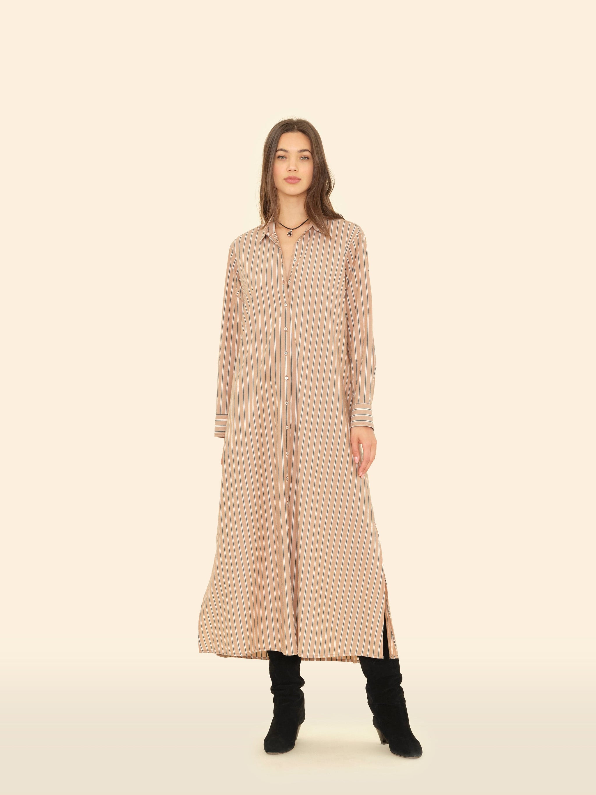 boden striped shirt dress Boden Women's Alexa Cotton Midi Shirt Dress in Brown