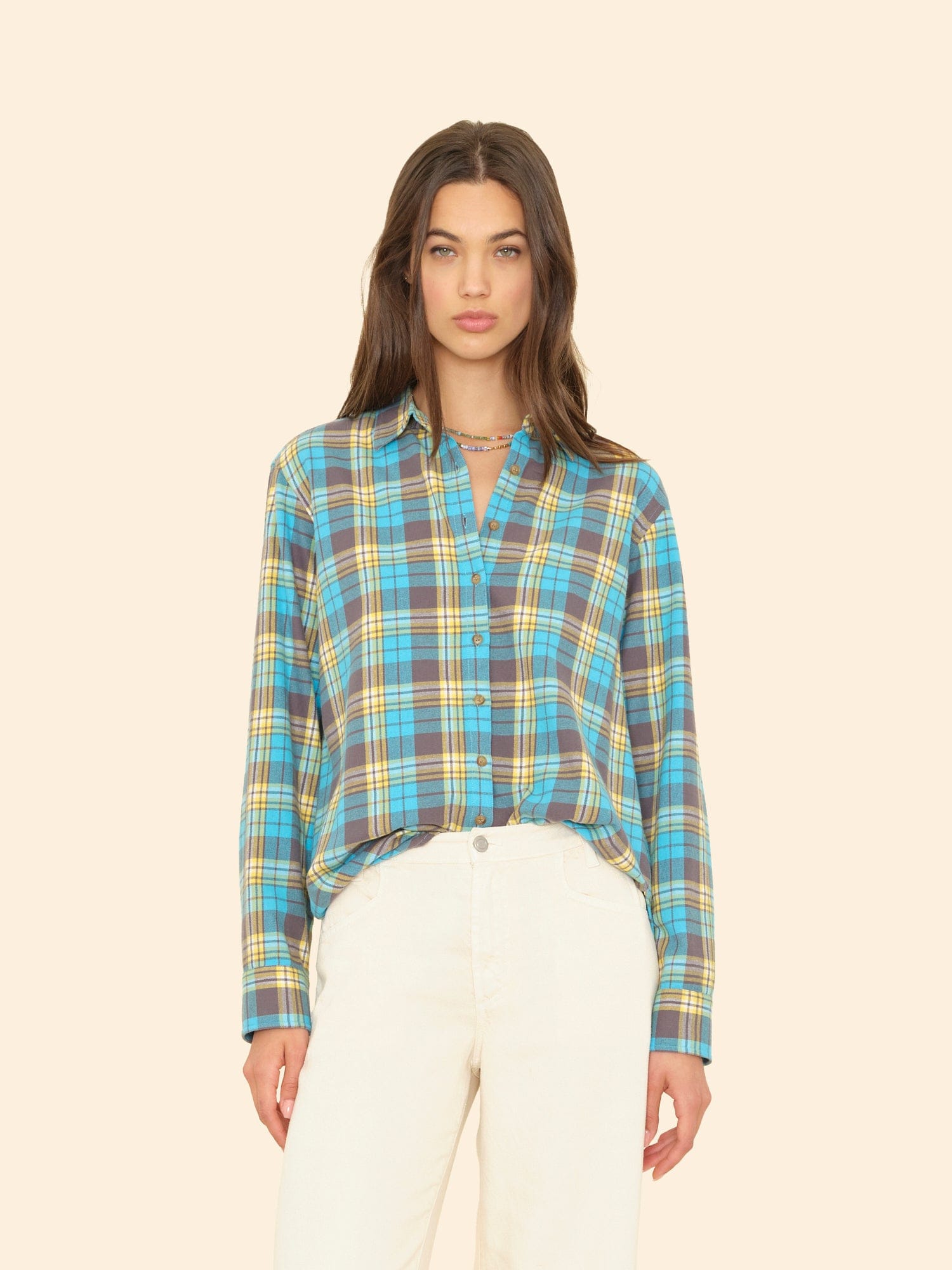 Turquoise Yellow Plaid Beau Shirt - Main Image