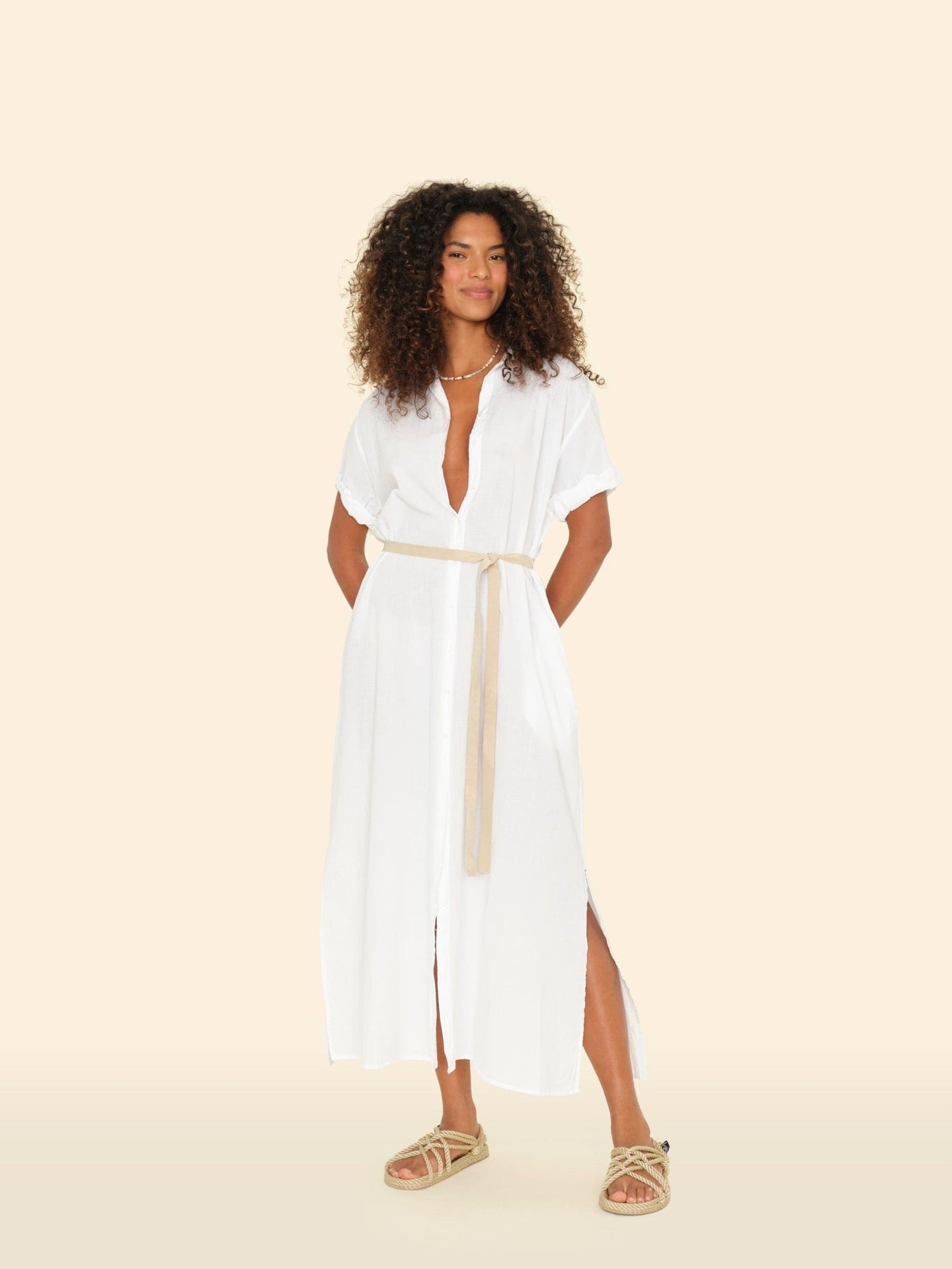 classic white shirt dress Women's Poplin Short Sleeve Ruffle Shirt Dress in Classic White, Size Medium, Organic Cotton by Quince