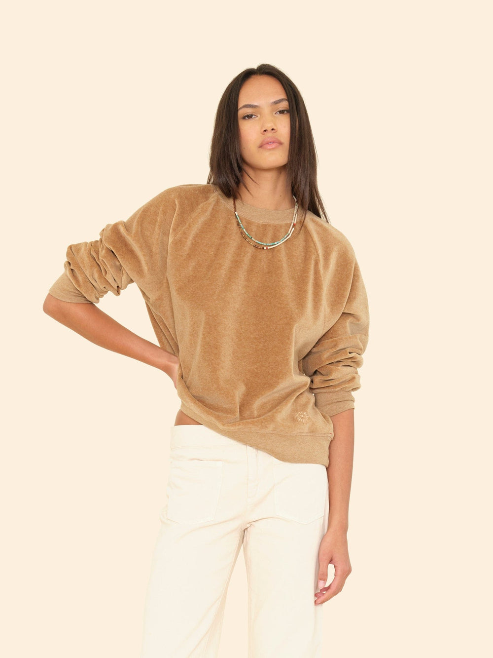 LM02 Sweatshirt Heather Camel Pierre Velour Sweatshirt Heather Camel Pierre Velour Sweatshirt
