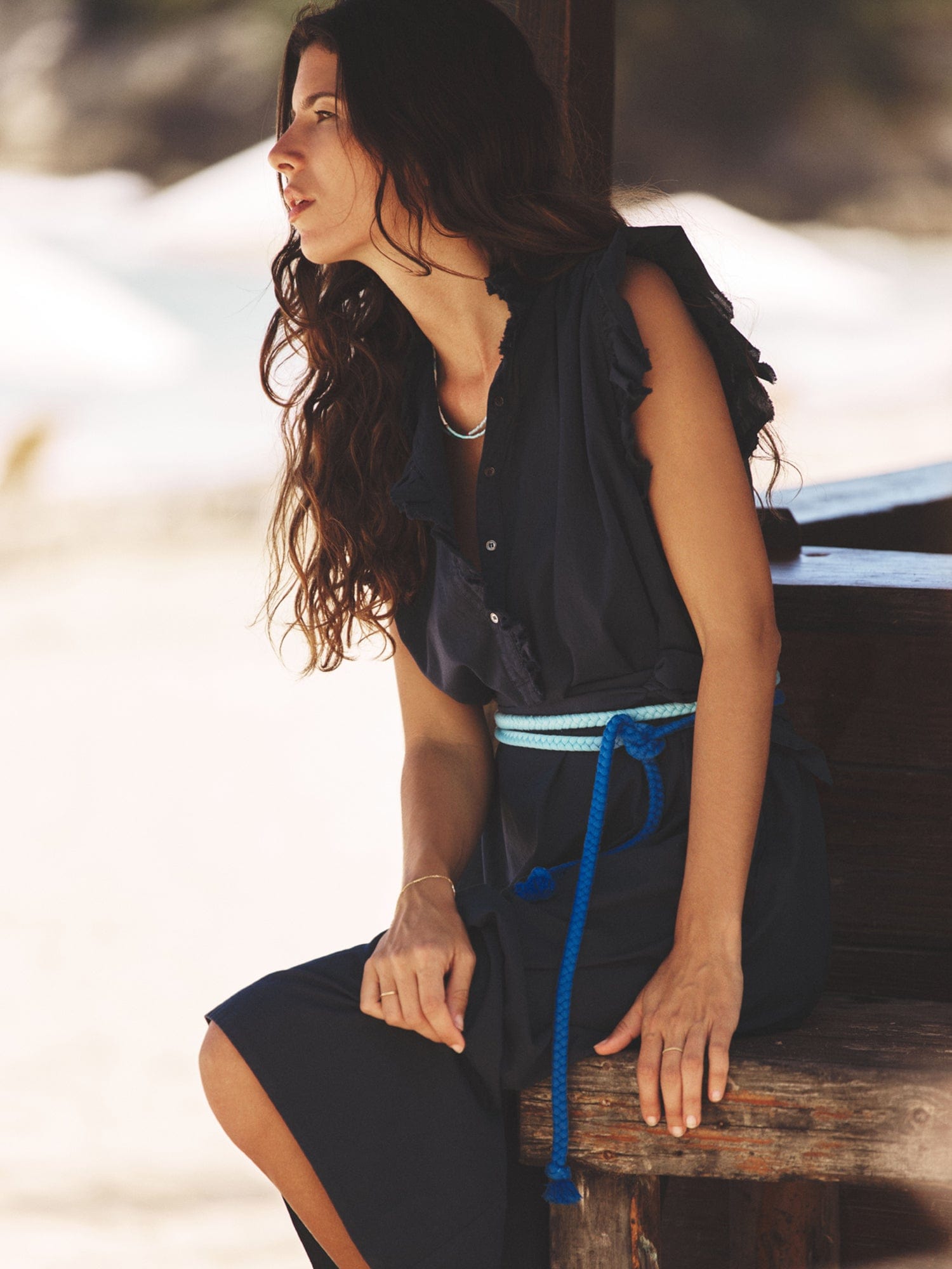 ワンピース RIXO NAVY SILK DRESS Evie Silk Dress in Bohemia Spot Deep Navy