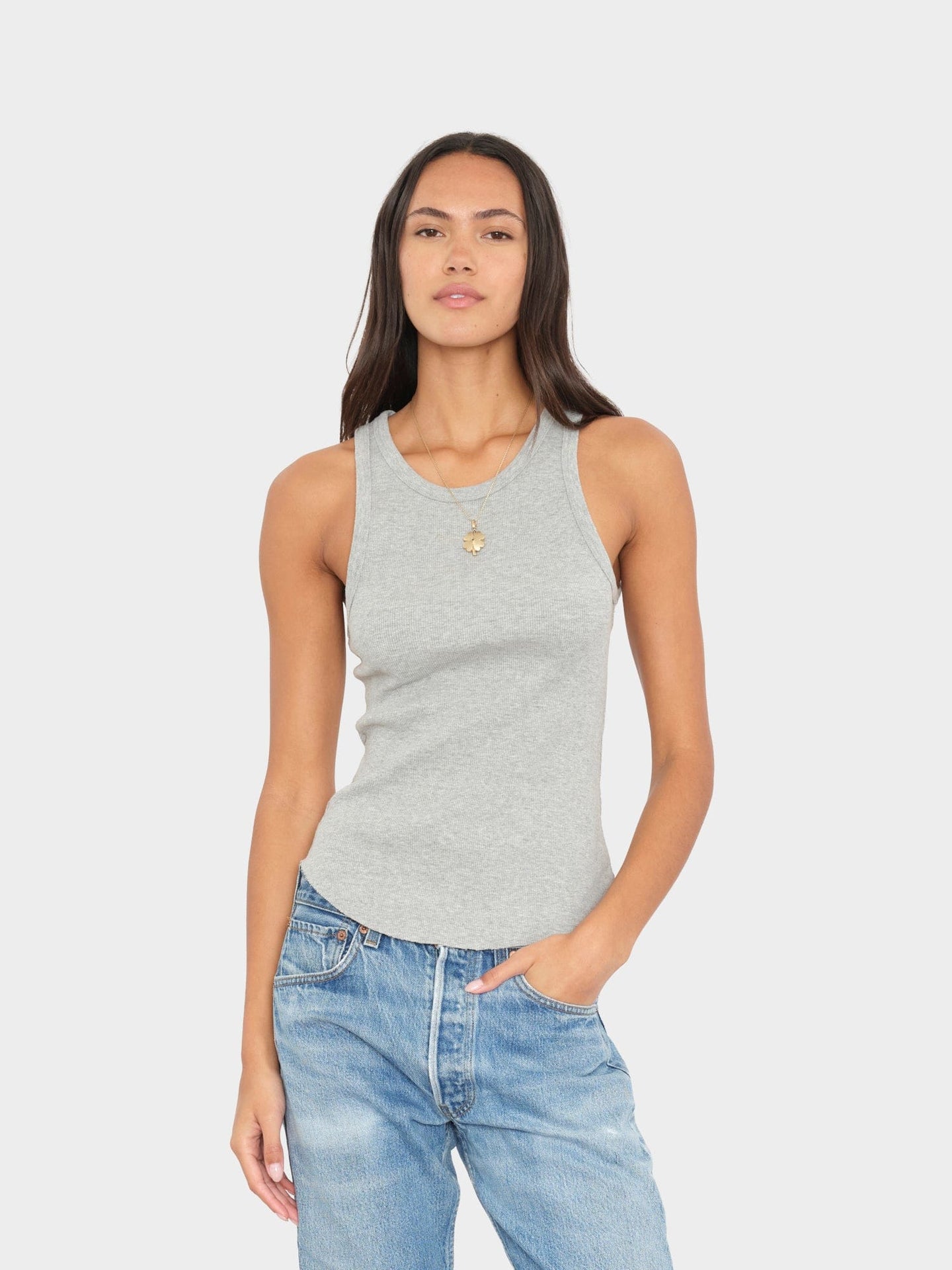 X2501 Tee Heather Grey Arynn Fine Rib Tank Top Heather Grey Arynn Fine Rib Tank Top