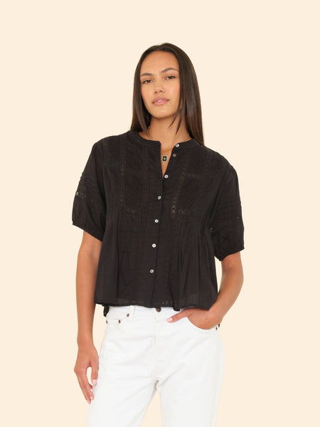 sahara／ Velours China Hook Shirt Black Claudia Shirt