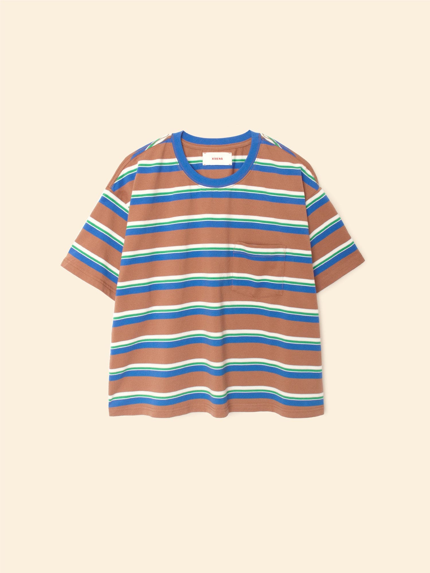 【PORTERNA】Tamin Stripe Wrap T-shirt Lot 4089 - Border 3x2 Inch Stripe - Navy/Grey | Dant