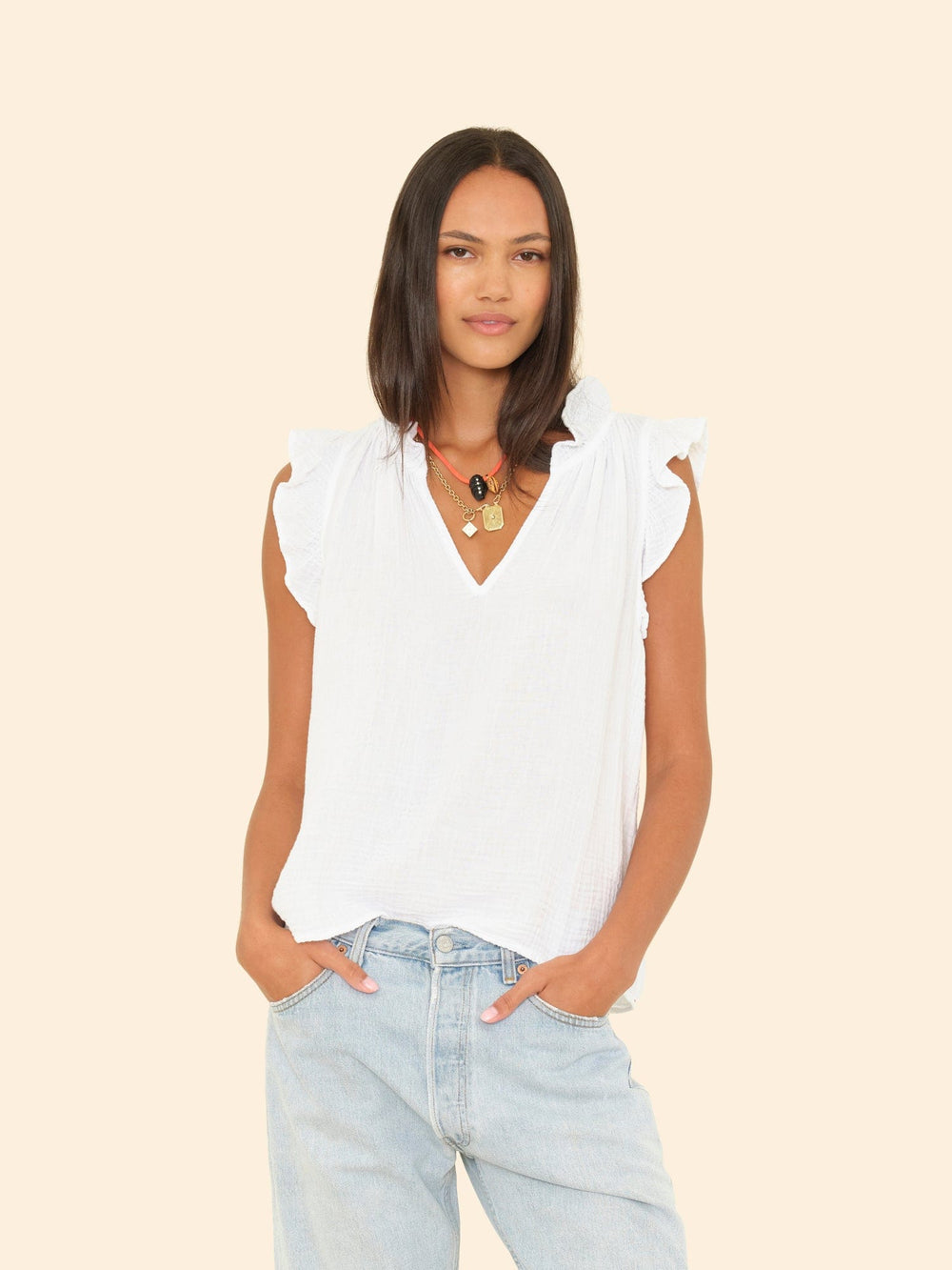 X2503 Top White Bex Gauze Top White Bex Gauze Top