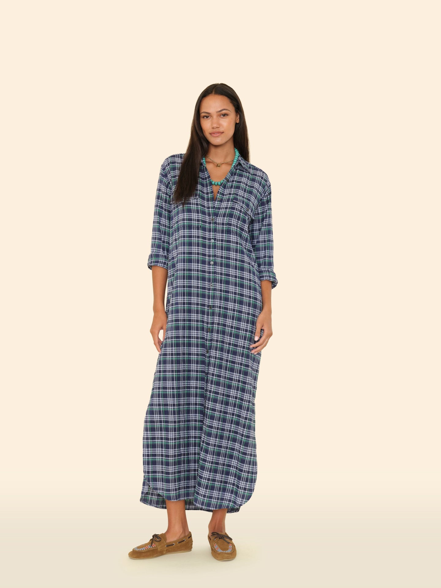 X2506 Dress Forest Blue Plaid Natalie Dress Forest Blue Plaid Natalie Dress
