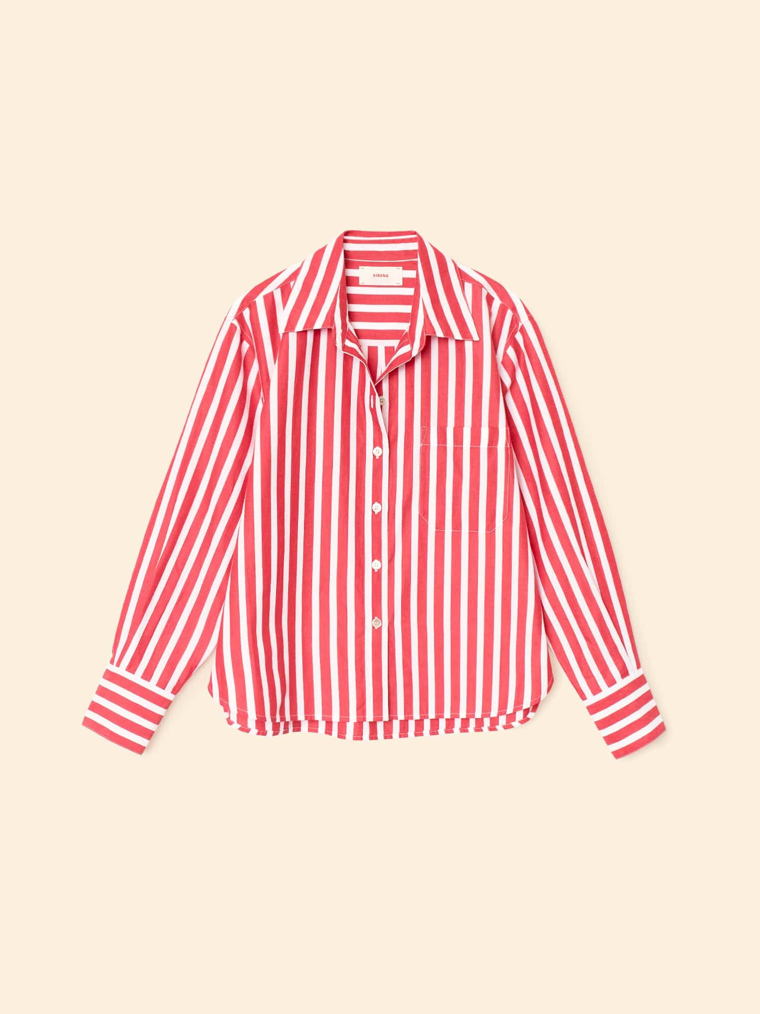 アパルトモン【XIRENA】STRIPEシャツ　ボルドー Scarlet Stripe Monroe Shirt