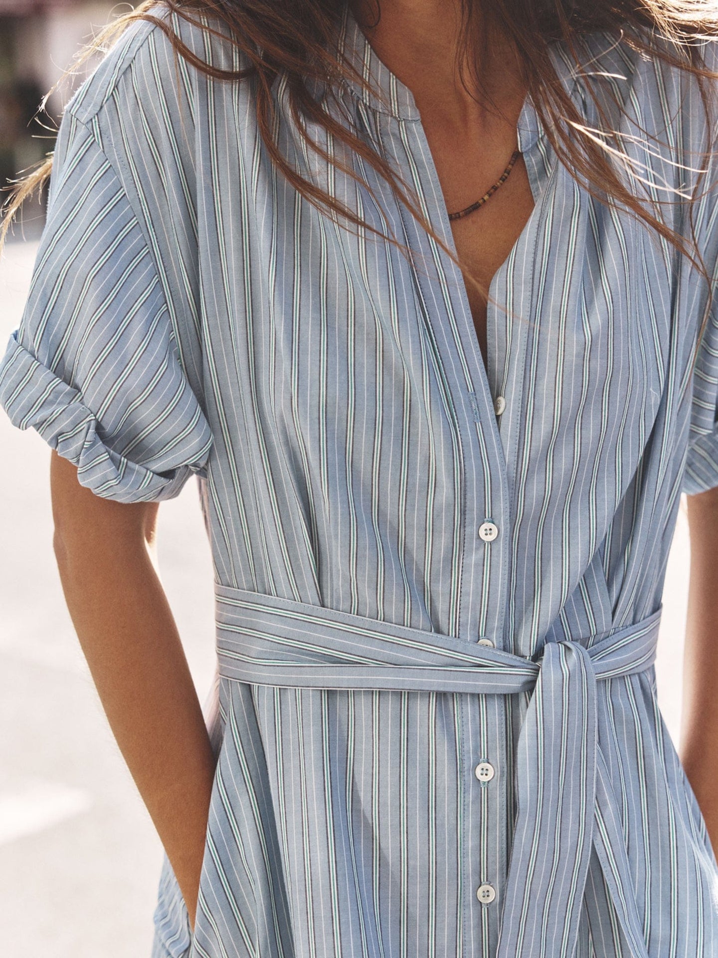 X2509 Dress Chambray Teal Stripe Liora Dress Chambray Teal Stripe Liora Dress