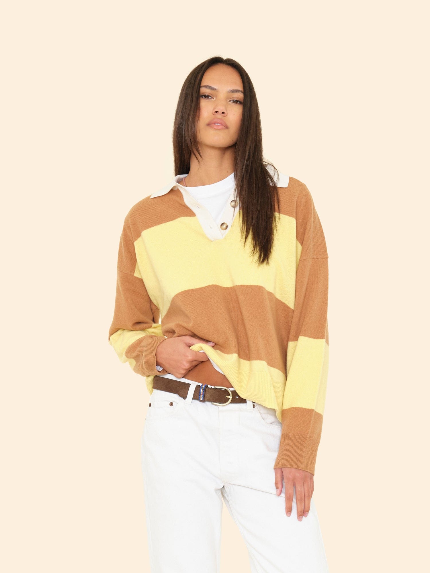 TAN ＜TAN＞ タン ストライプニットジレ 113969.Ready-For-The-Day-Tan-
