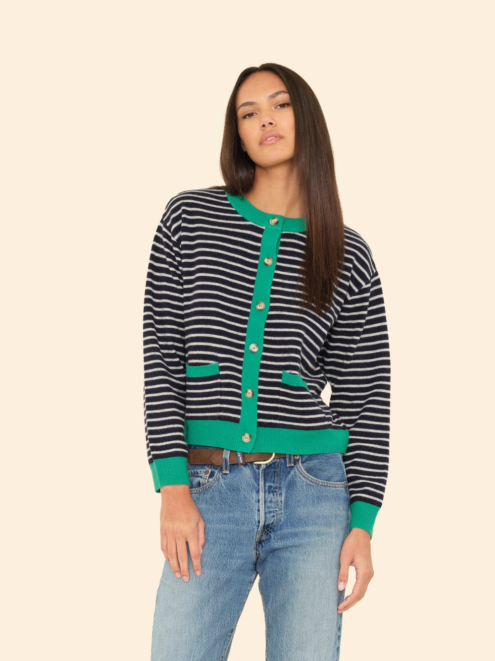 X2509 Sweater Navy Stripe Lillian Cardigan Navy Stripe Lillian Cardigan
