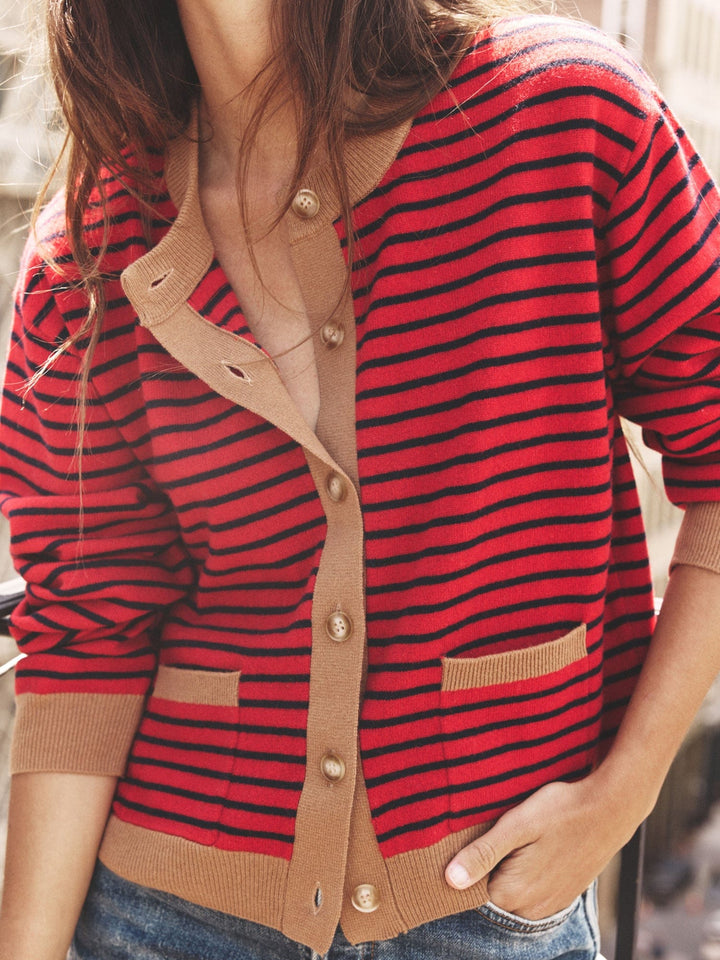 X2509 Sweater Red Stripe Lillian Cardigan Red Stripe Lillian Cardigan