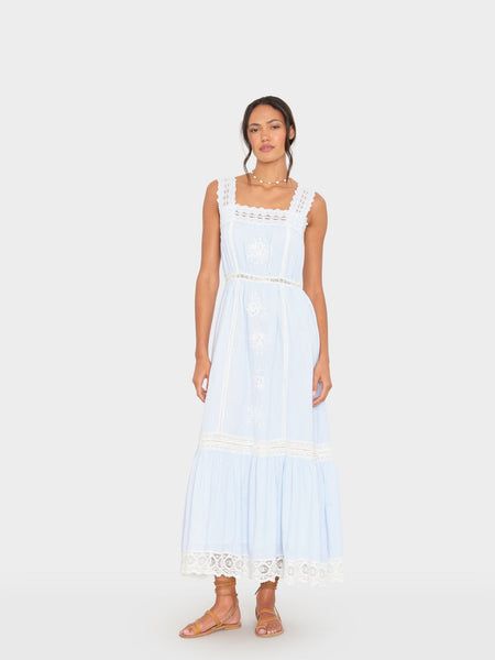 blue dress with white trim Stripe Anita line silhouette SKU18499 Blue Atria Signature Colors:Barbie Department:Dress Love Stitch Chambray Denim