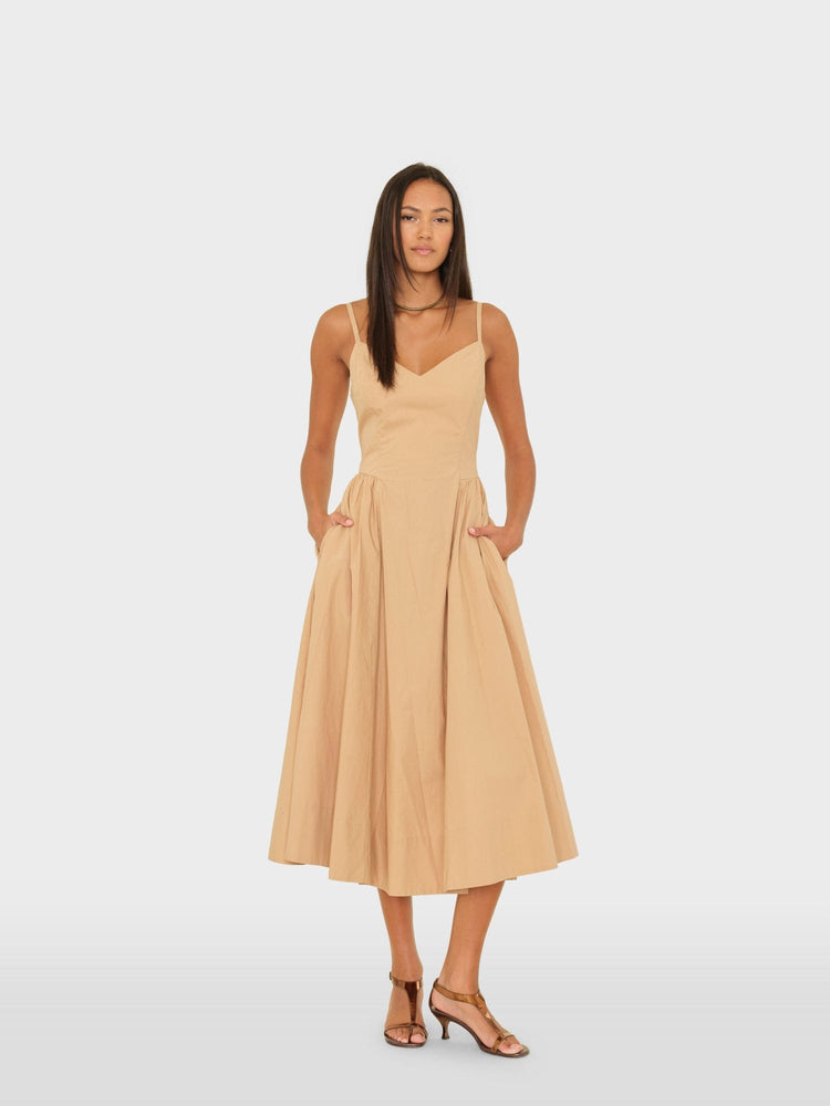 midi length bardot dress XIRENA Bardot Dress | Tan | Size XS