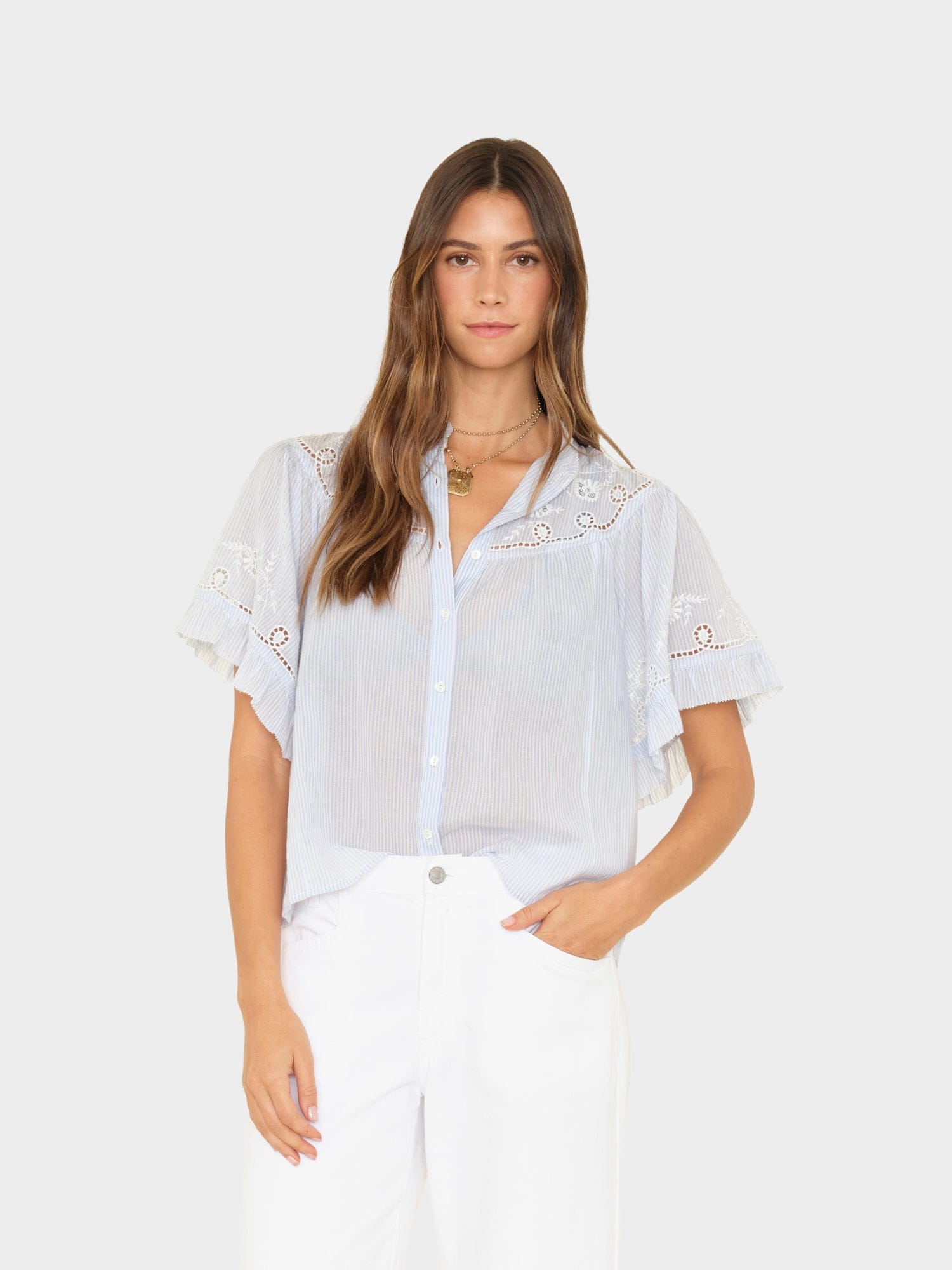 アパルトモン【XIRENA】STRIPEシャツ　ボルドー Scarlet Stripe Monroe Shirt