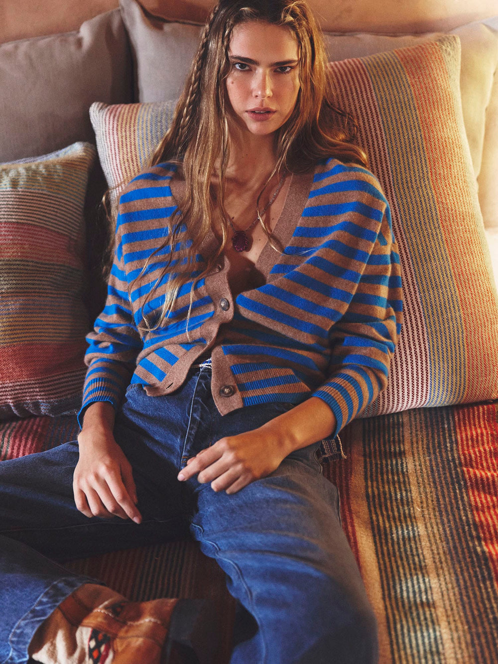 X2606 Sweater Cobalt Sand Estelle Cardigan Cobalt Sand Estelle Cardigan