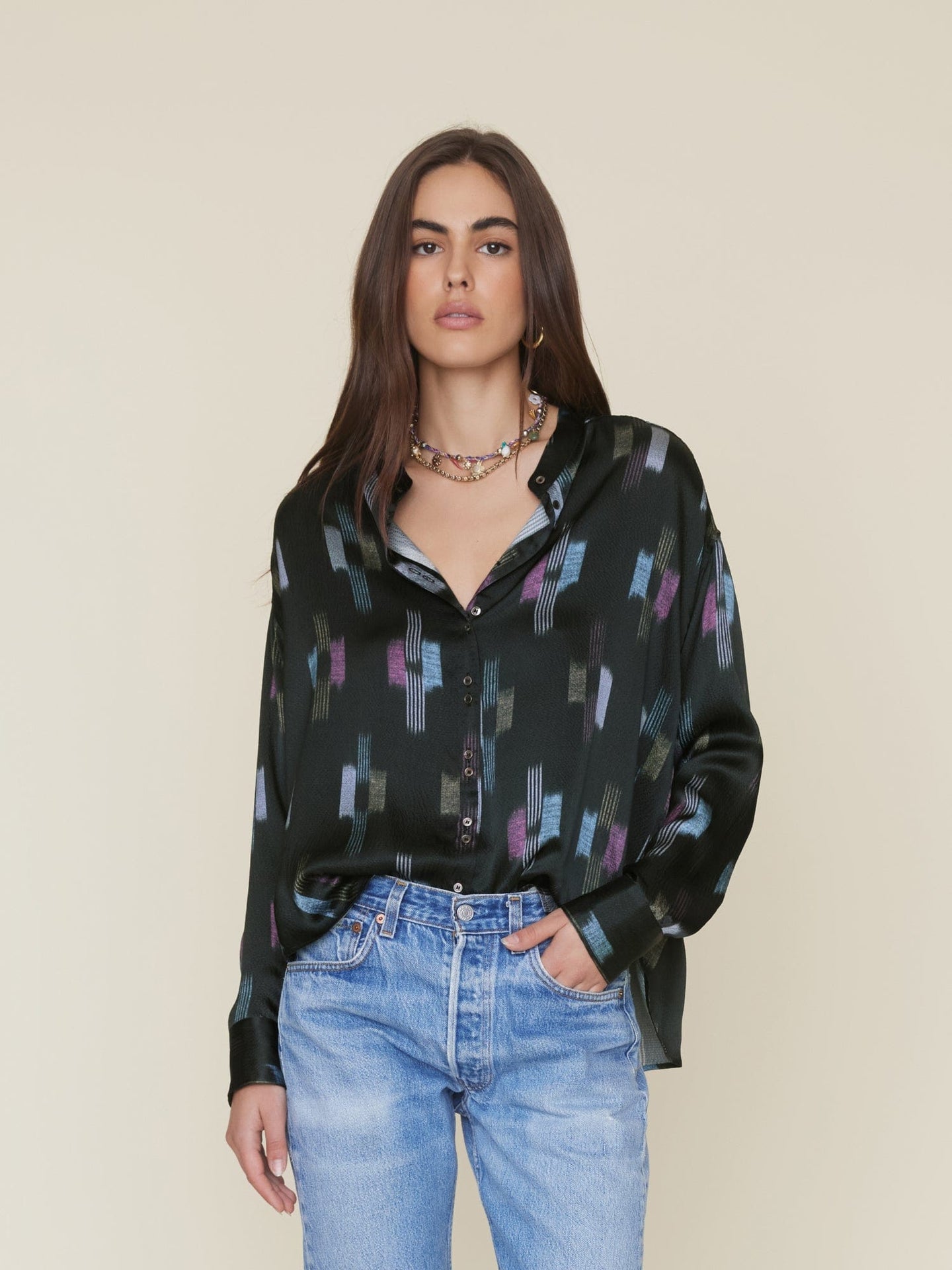 Xirena Shirt Black Ikat Penrose Shirt