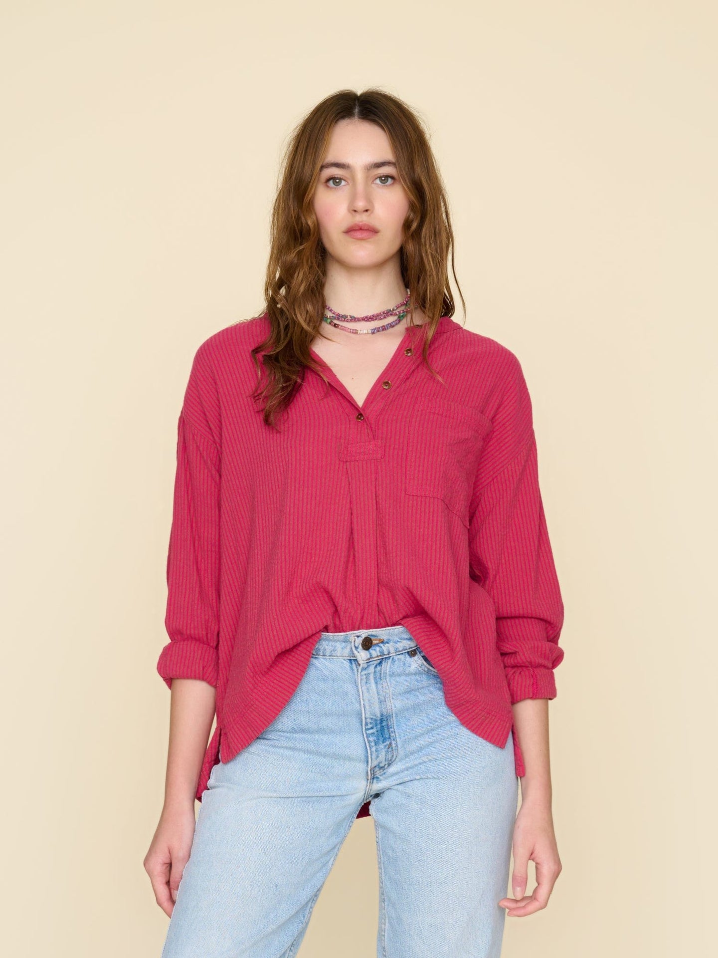 Xirena Shirt Cerise Stripe Makenzie Shirt