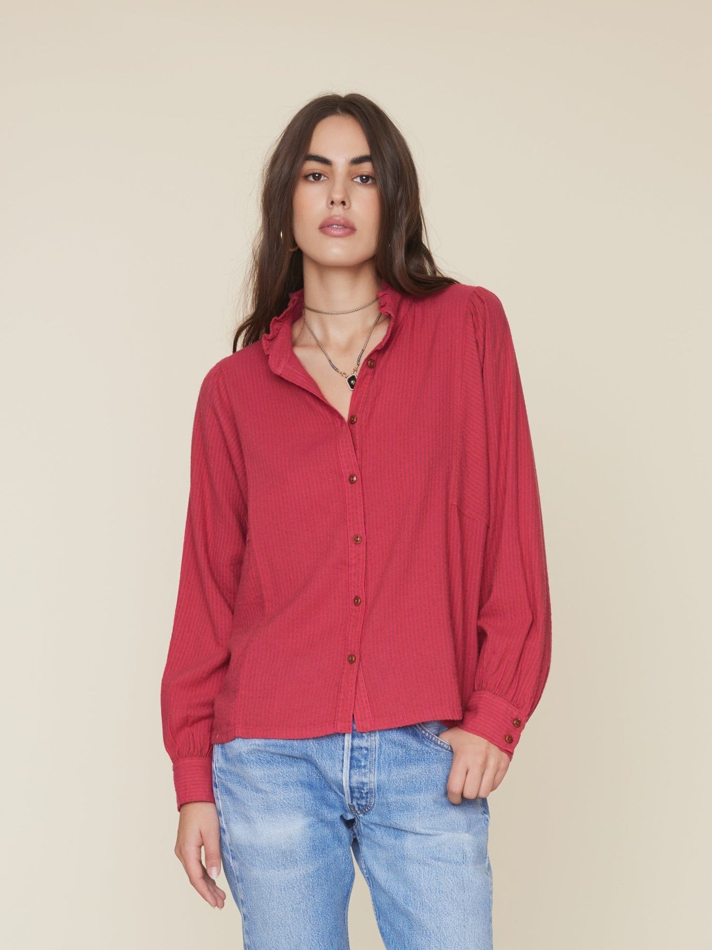 Xirena Shirt Cerise Stripe Serafina Shirt