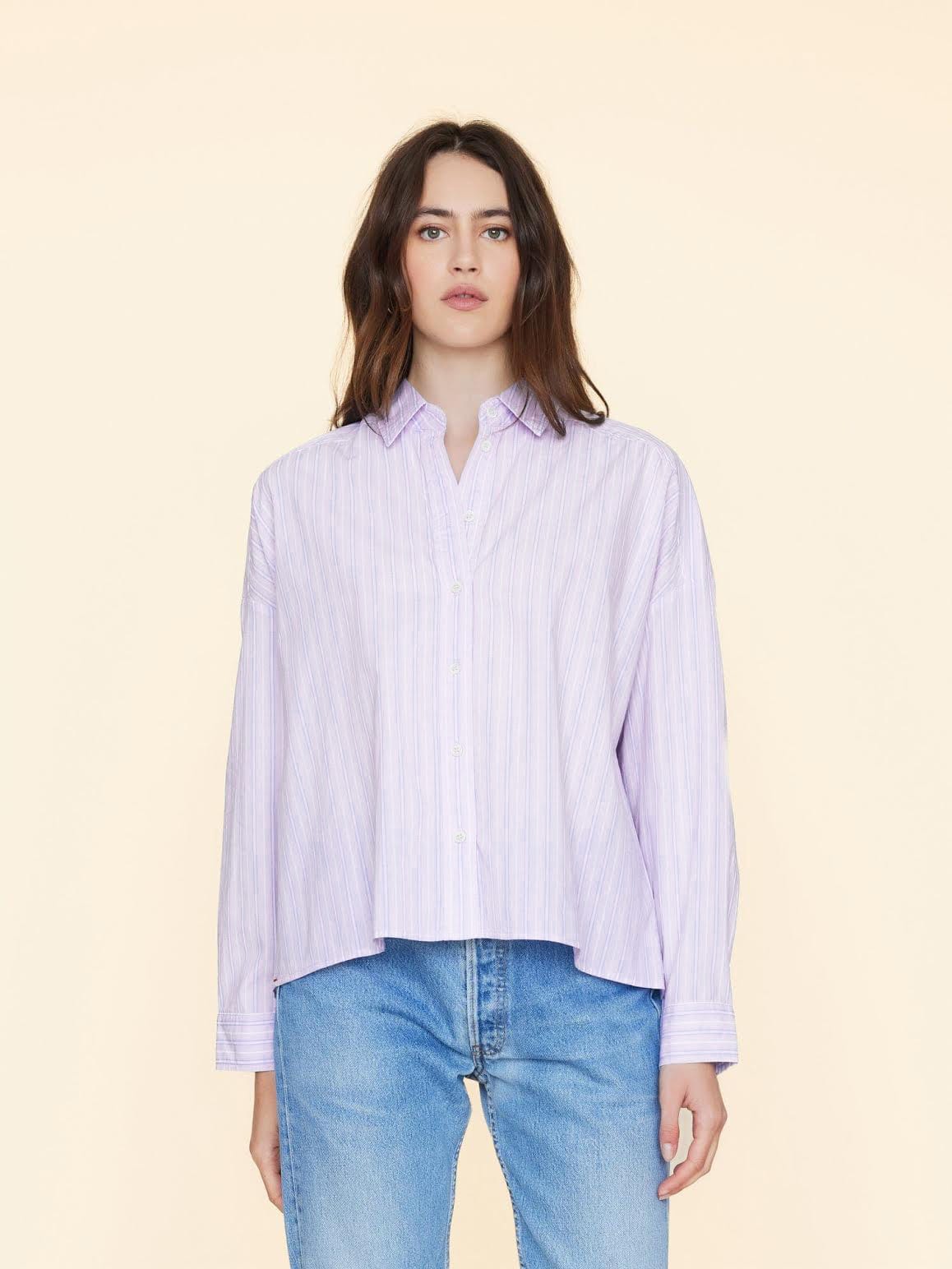 Xirena Shirt Lilac Stripe Riley Shirt