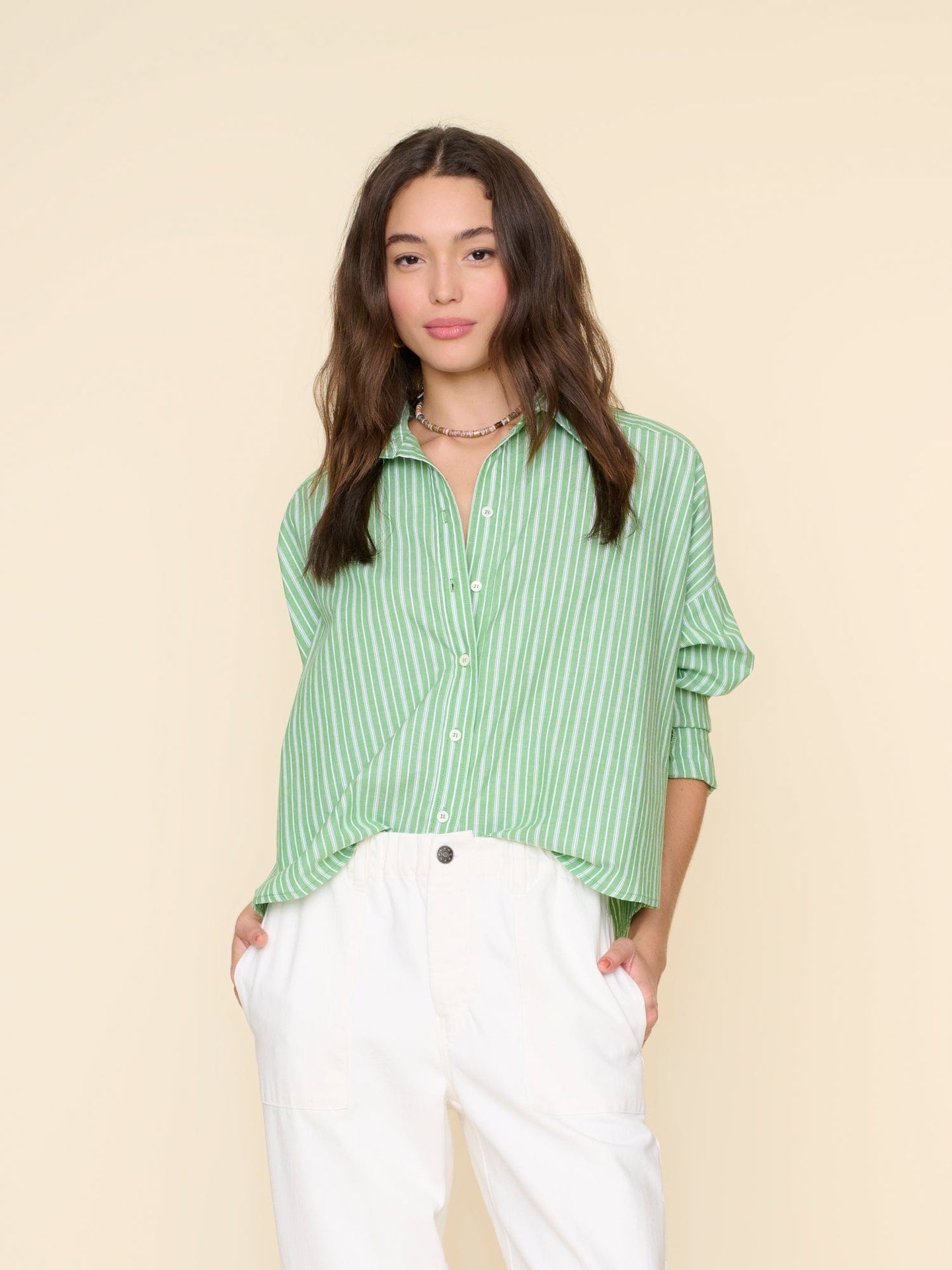 Xirena Shirt Matcha Stripe Riley Shirt