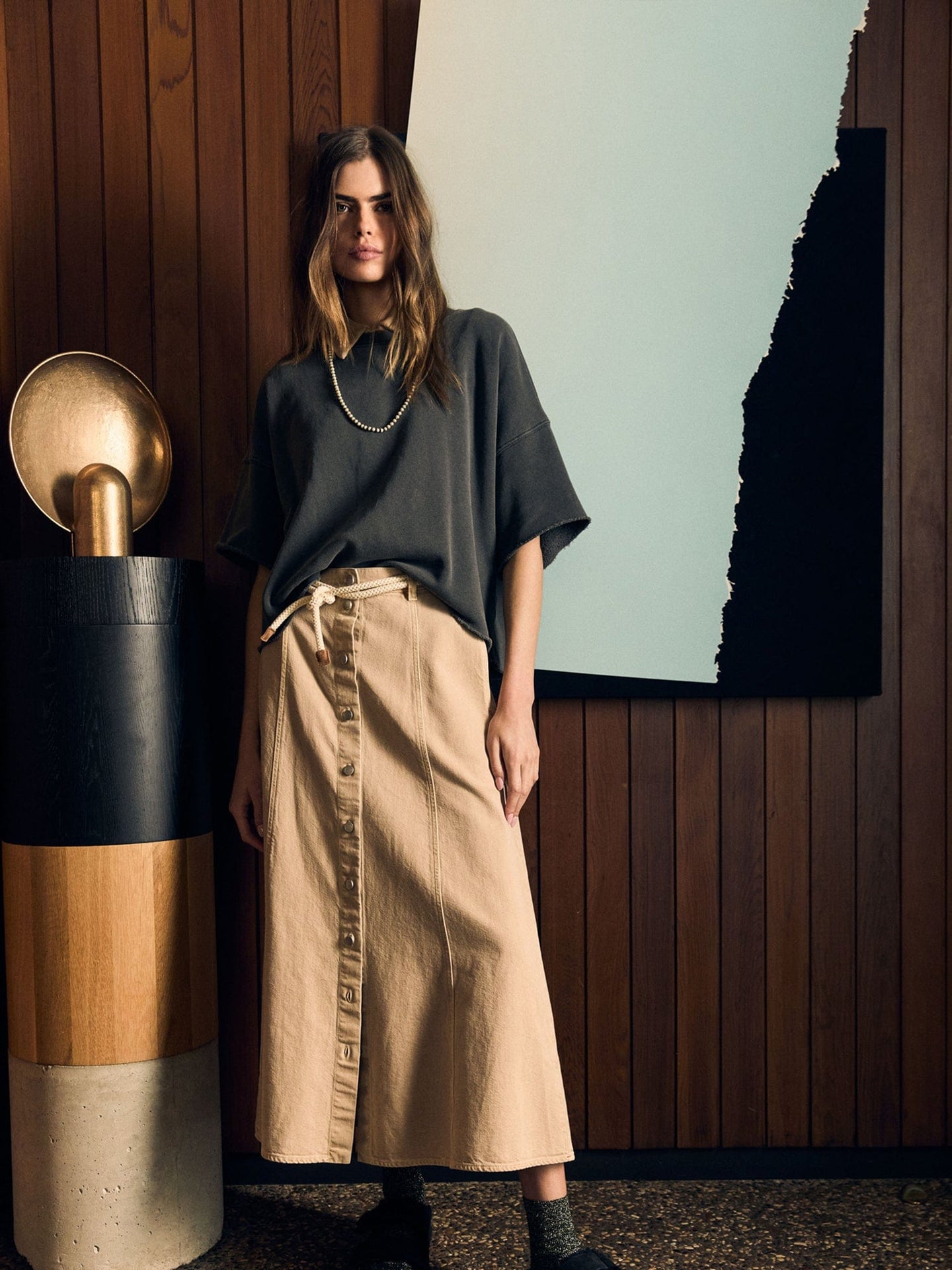 Xirena Skirt Khaki Spence Denim Skirt Khaki Spence Denim Skirt