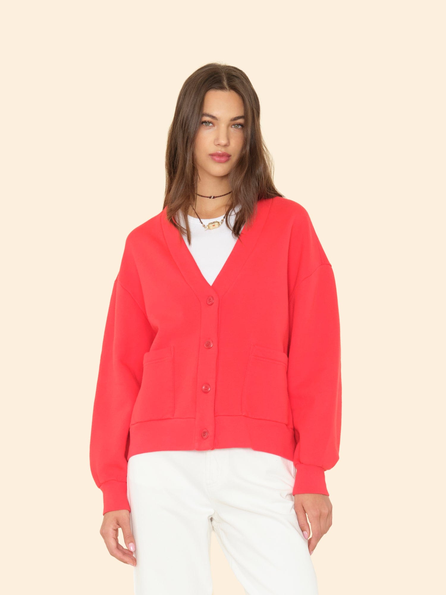 Red sweatshirt cardigan cheap
