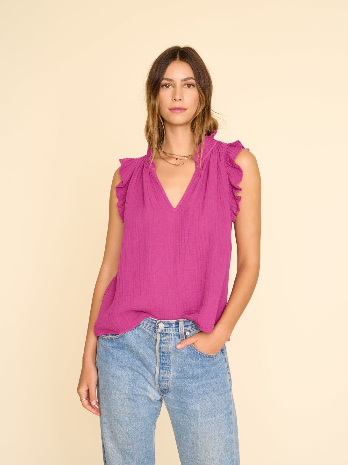 Xirena Top Purple Wine Bex Gauze Top