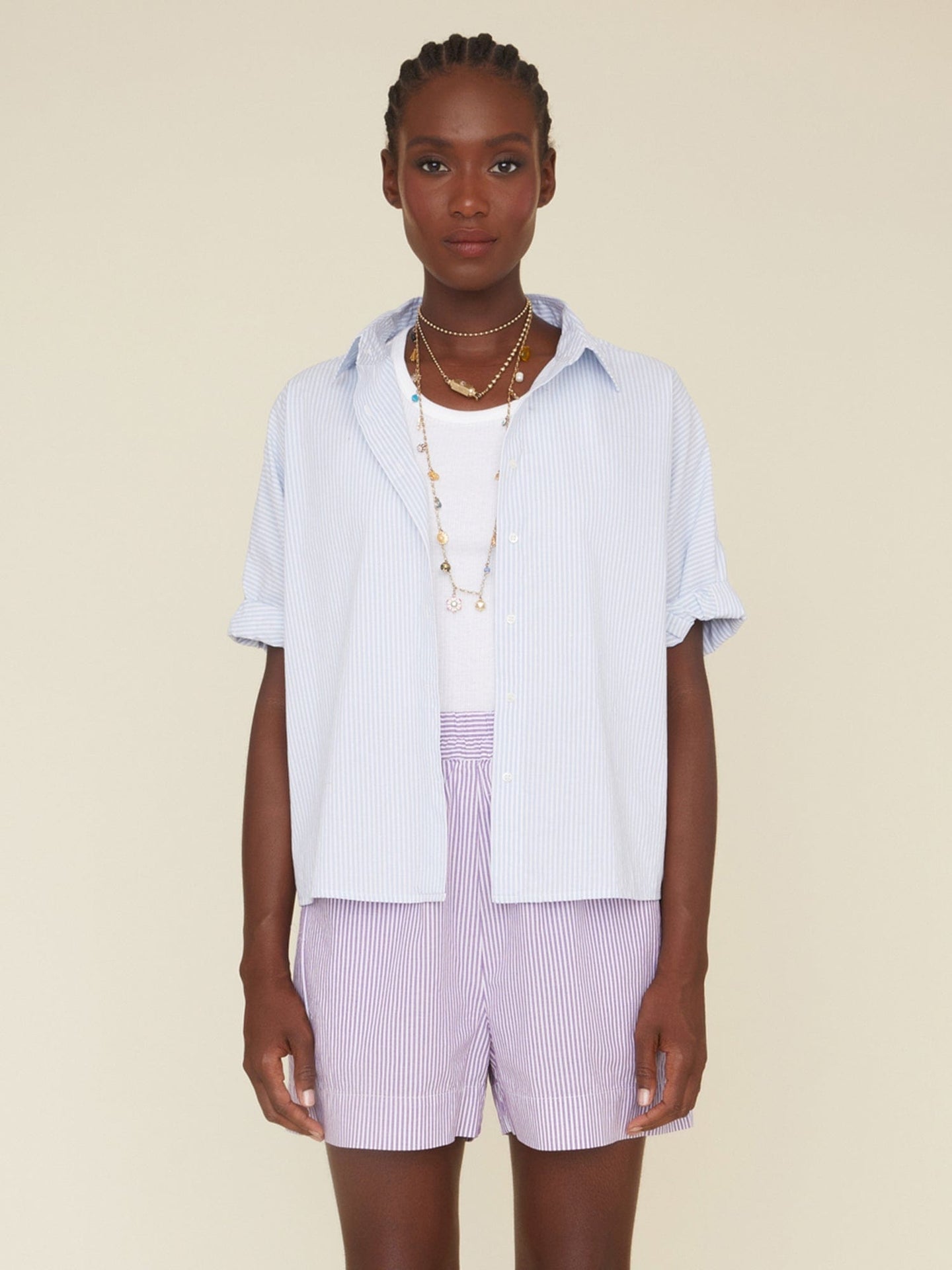 Xirena Shirt Sky Stripe Teddy Shirt